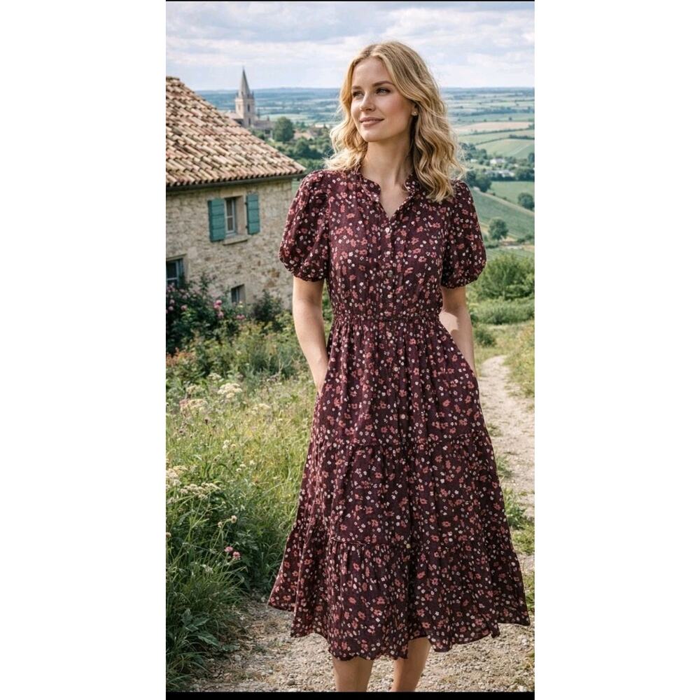 Birds Of Paradis By Trovata Burgundy Pink Hildie Fit & Flare Midi Dress Large